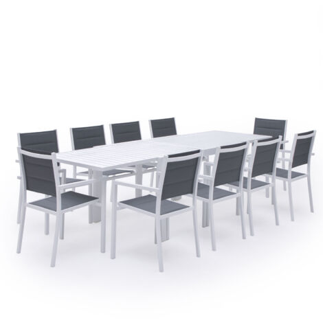 Conjunto de jardín extensible VENEZIA 132/264 en textileno gris 10 plazas aluminio blanco (1/5)