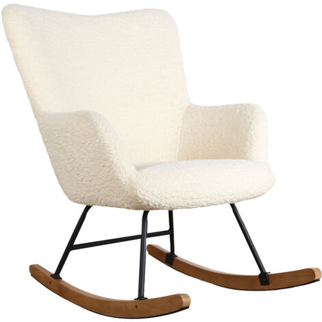 Silla mecedora borreguito efecto lana rizada beige KAIRA