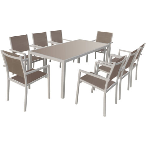 Conjunto de jardín BARI 8 plazas en textileno topoaluminio topo