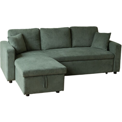 Sofá cama esquinero de 3 plazas CLARK de pana verde (1/5)