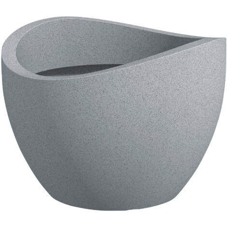 Scheurich Wave Globe 40, pot à fleurs/jardinière, cylindrique, coloris: Stony Grey, fabriqué avec du plastique recyclé, pour l’extérieur