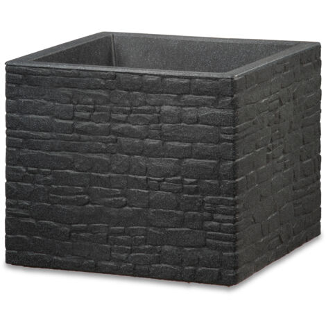 Scheurich Muretto 40, bac à plantes/pot à fleurs/jardinière, carré, coloris: Stony Black, fabriqué avec du plastique recyclé, pour l’extérieur