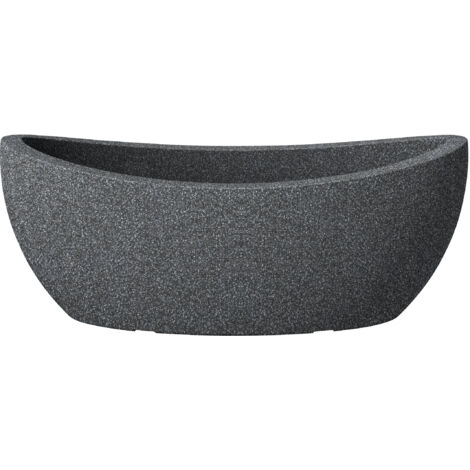 Jardinière Wave Globe 58 cm – Ovale en plastique recyclé – Coloris granit noir – Résistante au gel et aux UV – Pour extérieur et intérieur – Scheurich