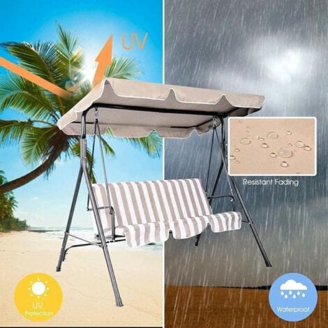 Patio Canopy Swing Cover Replacement Canopy for Swing Seat 2 & 3 Seater Swing Chair Canopy Cover Anti-UV/Waterproof Hammock Cover Top for Outdoor Garden Patio,Blue,190×132×15cm