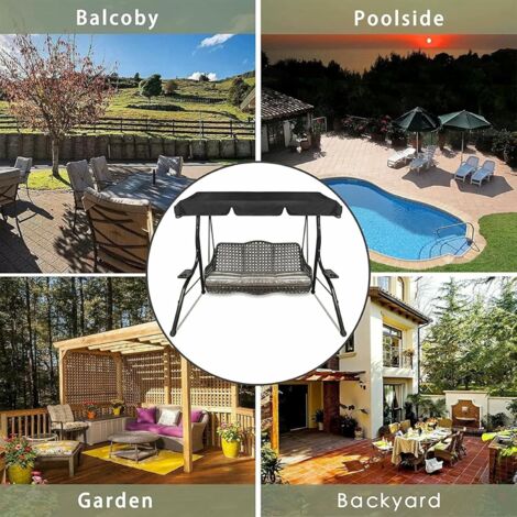 Patio Canopy Swing Cover Replacement Canopy for Swing Seat 2 & 3 Seater Swing Chair Canopy Cover Anti-UV/Waterproof Hammock Cover Top for Outdoor Garden Patio,Blue,190×132×15cm