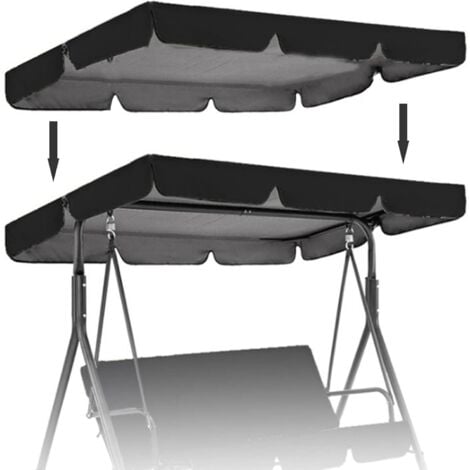 Swing Canopy Replacement Top Cover, Garden Swing Seat Cover Swing Replacement 210D Oxford Cloth Canopy for Outdoor Patio Garden Yard,Black,190x132x15cm