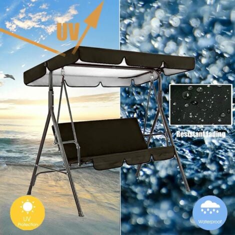Swing Canopy Replacement Top Cover, Garden Swing Seat Cover Swing Replacement 210D Oxford Cloth Canopy for Outdoor Patio Garden Yard,Black,190x132x15cm