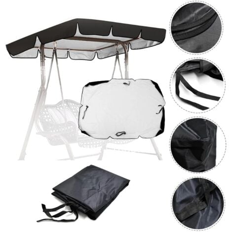 Swing Canopy Replacement Top Cover, Garden Swing Seat Cover Swing Replacement 210D Oxford Cloth Canopy for Outdoor Patio Garden Yard,Black,190x132x15cm
