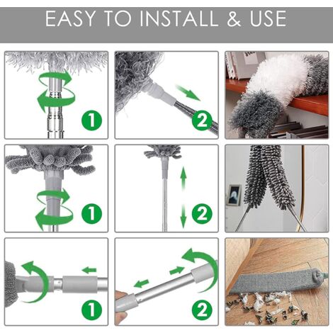7pcs Telescopic Duster Microfiber Cleaning Kit with Washable Stainless Steel Handle Removable Heads Dust Brush for Ceiling Curtain Fan Cobwebs Blinds