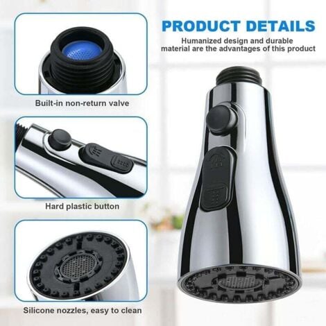 Kitchen Sink Faucet Sprayer 360 Degree, 3 Modes Kitchen Faucet Nozzle with Aerator, Kitchen Sink Mixer Tap Rotatable Faucet Head, Universal Swivel Faucet Adapter
