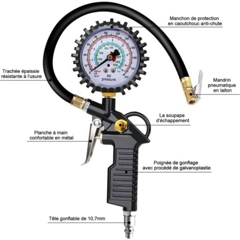Digital Tire Pressure Gauge Tire Pressure Gauges 220PSI Multifunctional Inflator Gun Manometer with 24 Accessories Various Nozzles and Tools for Cars Motorcycles Bicycles