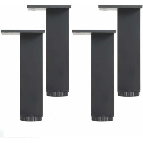 Adjustable Furniture Legs, 4 Sets, Metal Furniture Legs, Bathroom Cabinet Black Square Support Feet, Load Capacity 80kg, Height 30cm, Adjustable 18mm