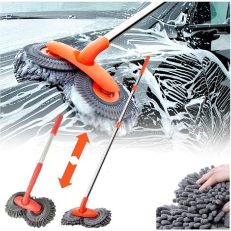 Dual Head Microfiber Car Wash Brush, Long Handle Car Wash Brush, 360 Rotating Head Soft Brush for Car Washing, Soft Car Wash Brush Mitt