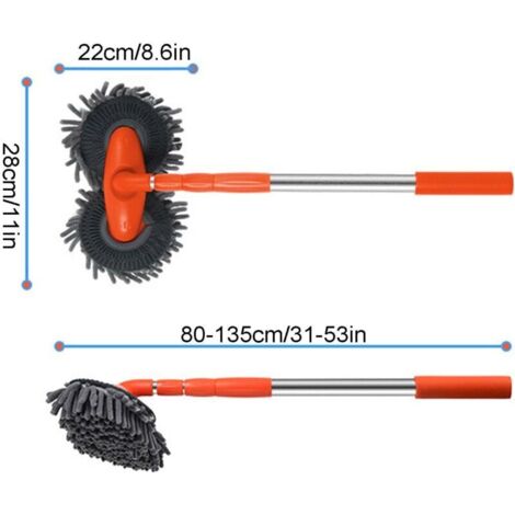 Dual Head Microfiber Car Wash Brush, Long Handle Car Wash Brush, 360 Rotating Head Soft Brush for Car Washing, Soft Car Wash Brush Mitt