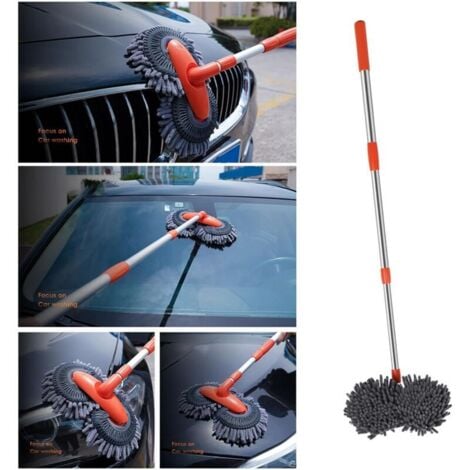 Dual Head Microfiber Car Wash Brush, Long Handle Car Wash Brush, 360 Rotating Head Soft Brush for Car Washing, Soft Car Wash Brush Mitt