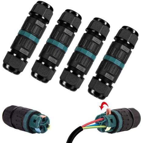 Junction Box, Pack of 4 IP68 Waterproof Electrical Connector - 3-Pin Connector for Ø5-12mm Diameter Cable, Outdoor Junction Box for Garden and Underground