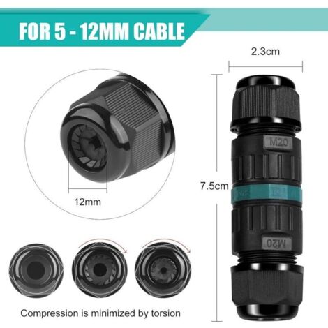 Junction Box, Pack of 4 IP68 Waterproof Electrical Connector - 3-Pin Connector for Ø5-12mm Diameter Cable, Outdoor Junction Box for Garden and Underground