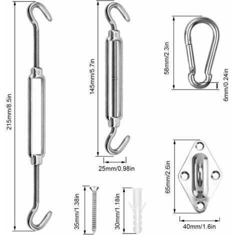 Triangular Shade Sail Fixing Kit 304 Stainless Steel Shade Cloth Fixing Accessories Kit, Mounting Kit for Sun Shade Sail