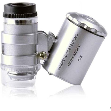 60X Illuminated Magnifying Glass Handheld Mini Pocket Microscope UV Magnifier Currency Detector Jeweler Loupe with LED Light