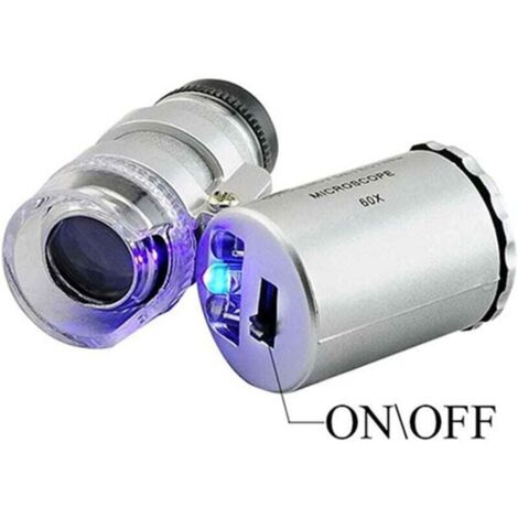 60X Illuminated Magnifying Glass Handheld Mini Pocket Microscope UV Magnifier Currency Detector Jeweler Loupe with LED Light