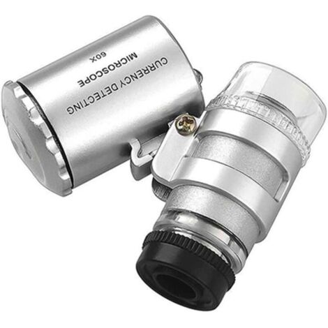 60X Illuminated Magnifying Glass Handheld Mini Pocket Microscope UV Magnifier Currency Detector Jeweler Loupe with LED Light