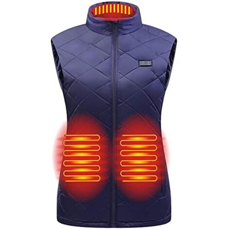 Women's Heated Vest, USB Rechargeable Warm Heated Vest Adjustable Heating Coat Winter Lightweight with 9 Heat Zones for Outdoor Skiing Hunting Camping,Blue,Size:XL