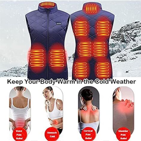 Women's Heated Vest, USB Rechargeable Warm Heated Vest Adjustable Heating Coat Winter Lightweight with 9 Heat Zones for Outdoor Skiing Hunting Camping,Blue,Size:XL