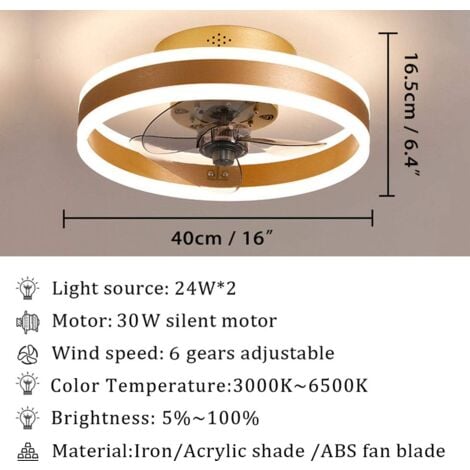 Reversible Ceiling Fan Quiet Remote Control 6 Speeds Bedroom Ceiling Fan With Light Modern Living Room Φ40cm 24W Dimmable Led Ceiling Fan,Brown [Energy Class A++]