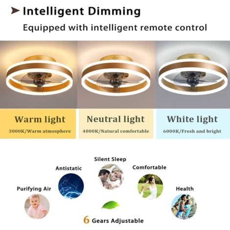 Reversible Ceiling Fan Quiet Remote Control 6 Speeds Bedroom Ceiling Fan With Light Modern Living Room Φ40cm 24W Dimmable Led Ceiling Fan,Brown [Energy Class A++]