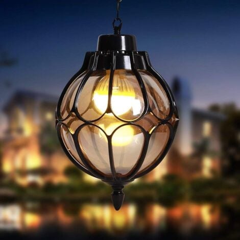 1 Light Outdoor Waterproof Pendant Light European Tradition Victoria Glass Lantern Ceiling Chandelier E27 Decoration Lighting Fixture for Courtyard Villa Balcony Terrace Driveway Garden