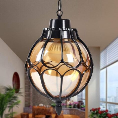 1 Light Outdoor Waterproof Pendant Light European Tradition Victoria Glass Lantern Ceiling Chandelier E27 Decoration Lighting Fixture for Courtyard Villa Balcony Terrace Driveway Garden