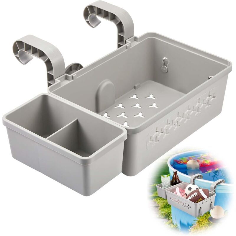 SWIMMORY Upgrade Poolside Storage Basket,Swimming Pool Storage Basket With Pool Cup Holder For Above Ground Pool Accessories Adjustable