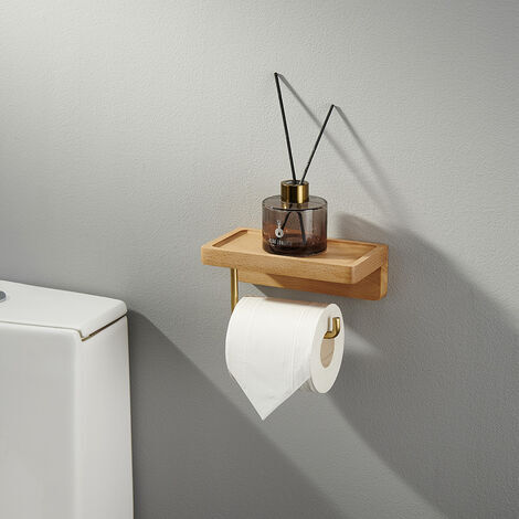 Jalleria Double Installation Toilet Paper Holder Solid Wood Beech Dispenser Wall Mounted Toilet Paper Holder Self Adhesive Rounded Corners Roll Paper