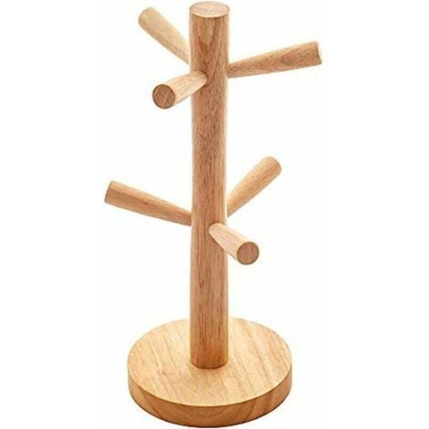 Wooden Cup Holder, Tree Shaped Cup Holder, Wood Table Storage Rack for Kitchen Tea Coffee Accessories Hook (6 Cups)