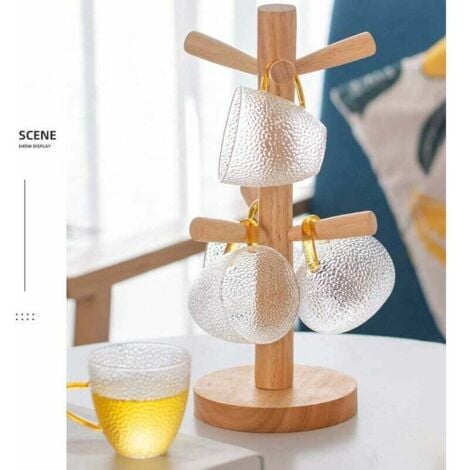 Wooden Cup Holder, Tree Shaped Cup Holder, Wood Table Storage Rack for Kitchen Tea Coffee Accessories Hook (6 Cups)