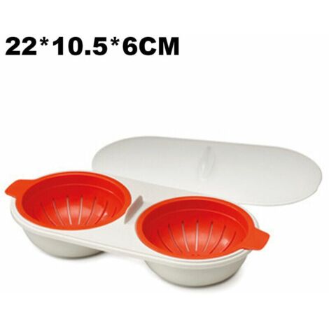 Microwave Double Egg Poacher Edible Silicone Egg Cooker Set with 2 Cavities Orange