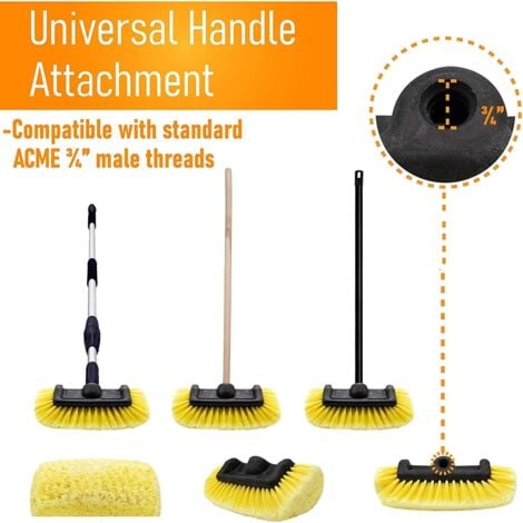 Brush head for car washing, detailing, washing vehicles, boats or off-cars. Super soft bristles for scratch-resistant cleaning, universal handle attachment