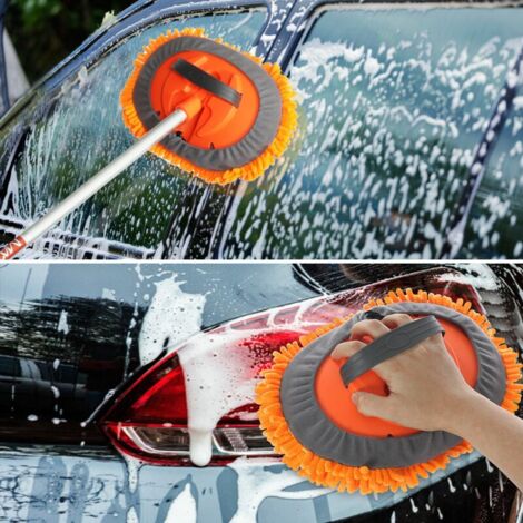 Multifunctional Telescopic Car Wash Brush Broom 157cm Long Handle Car Wash Brush with Microfiber Chenille Broom Car Cleaning Brush with Rotating Handle for Car Camping