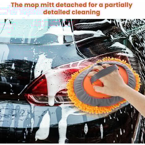 Multifunctional Telescopic Car Wash Brush Broom 157cm Long Handle Car Wash Brush with Microfiber Chenille Broom Car Cleaning Brush with Rotating Handle for Car Camping