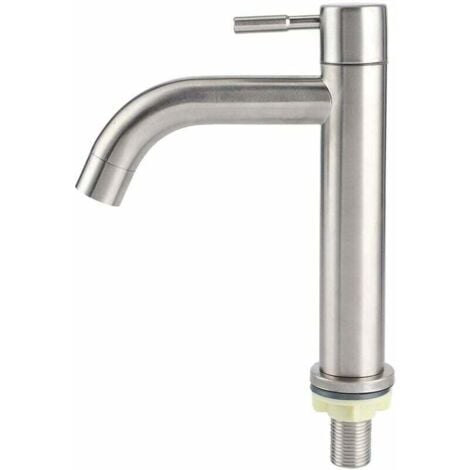 G1/2 single cold water tap made of brushed stainless steel with large single hole wash basin