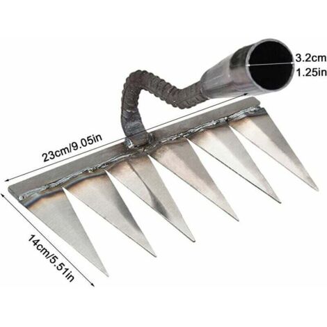 Weed rake, garden rake with 6 teeth, leaf rake, carbon steel rake, lawn rake, reed rake, robust broom rake, for weeding, loosening, sowing