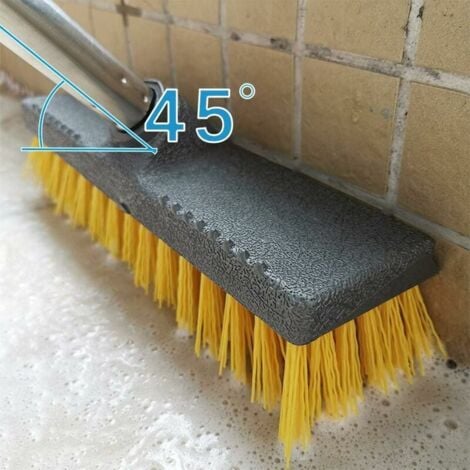 Long Handle Scrubbing Brush 47" Stainless Steel Yellow Stiff Bristles Indoor or Outdoor Broom for Cleaning Bathroom Kitchen Patio Tile