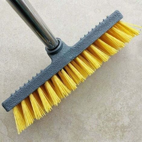 Long Handle Scrubbing Brush 47" Stainless Steel Yellow Stiff Bristles Indoor or Outdoor Broom for Cleaning Bathroom Kitchen Patio Tile