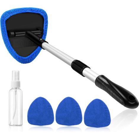 Window cleaner, 4 microfiber pads, window cleaning with telescopic handle, automatic interior wiper set, blue