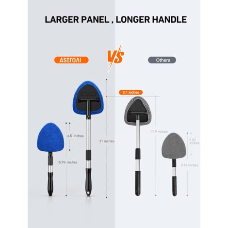 Window cleaner, 4 microfiber pads, window cleaning with telescopic handle, automatic interior wiper set, blue