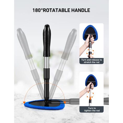 Window cleaner, 4 microfiber pads, window cleaning with telescopic handle, automatic interior wiper set, blue