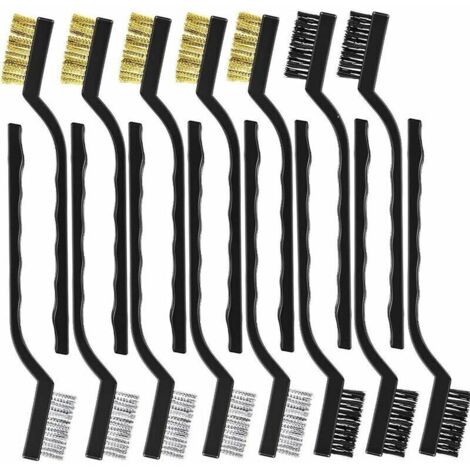 Mini Wire Brush Set Wire Brush Small Soft Stainless Steel Brass Nylon Brush Plastic Curved Hand Tool Used for Cleaning Welding Slag and Rust 15pcs