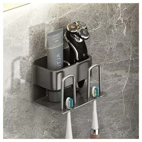Wall Mounted Toothbrush Holder No Drilling, Electric Toothbrush Holder, Self Adhesive Toothbrush Holder with 2 Cup Holders + 2 Slots for Toothbrush Heads