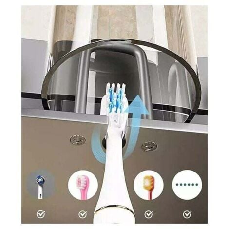 Wall Mounted Toothbrush Holder No Drilling, Electric Toothbrush Holder, Self Adhesive Toothbrush Holder with 2 Cup Holders + 2 Slots for Toothbrush Heads