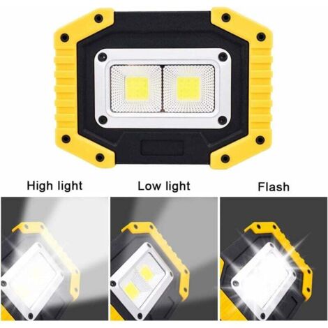 Rechargeable LED Construction Site Floodlight - 30W Floodlight Battery Security Light with 3 Camping Modes, COB Floodlight with Waterproof USB for Fishing, Hiking (Battery Not Included)